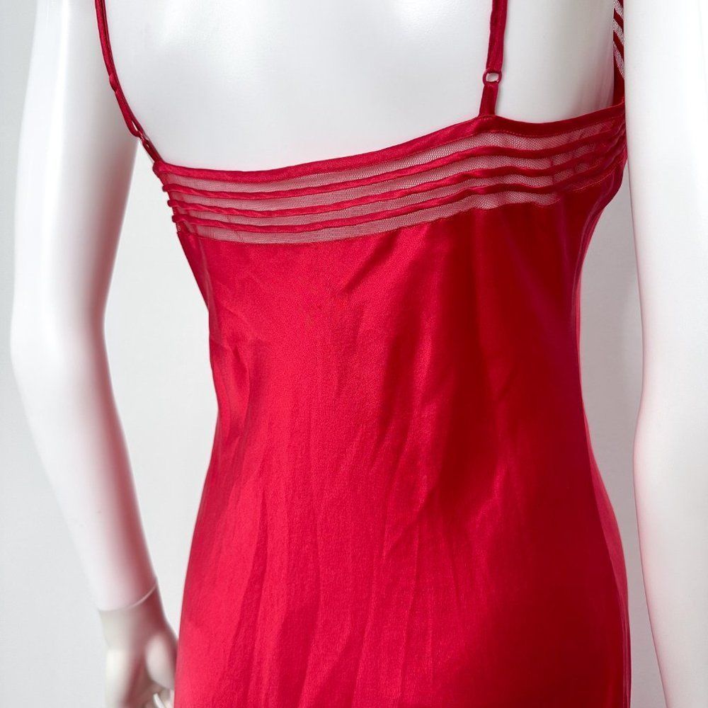 Victoria’s Secret Vintage Y2K Silk Slip Dress Maxi Mesh Detail in Red Women's - Picture 11 of 16